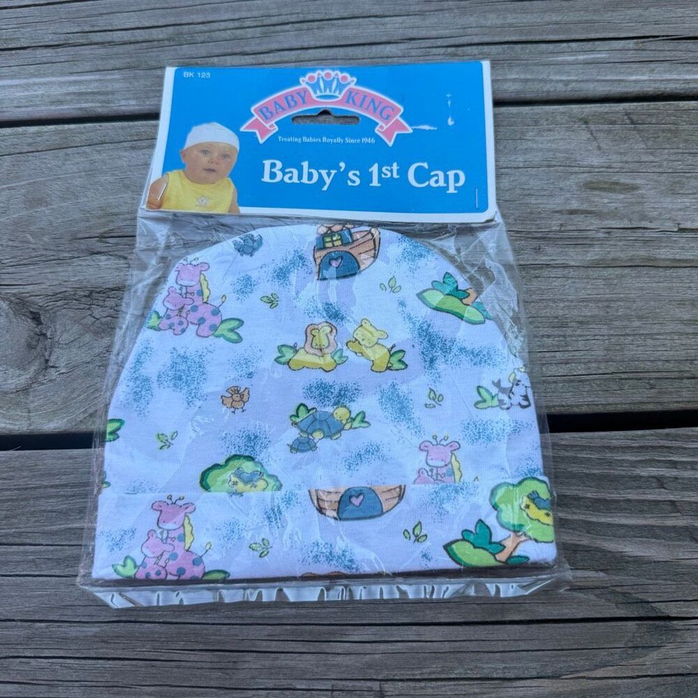 Vintage 1997 Baby King Noah’s Ark Animal Print Baby’s 1st Cap New In Package